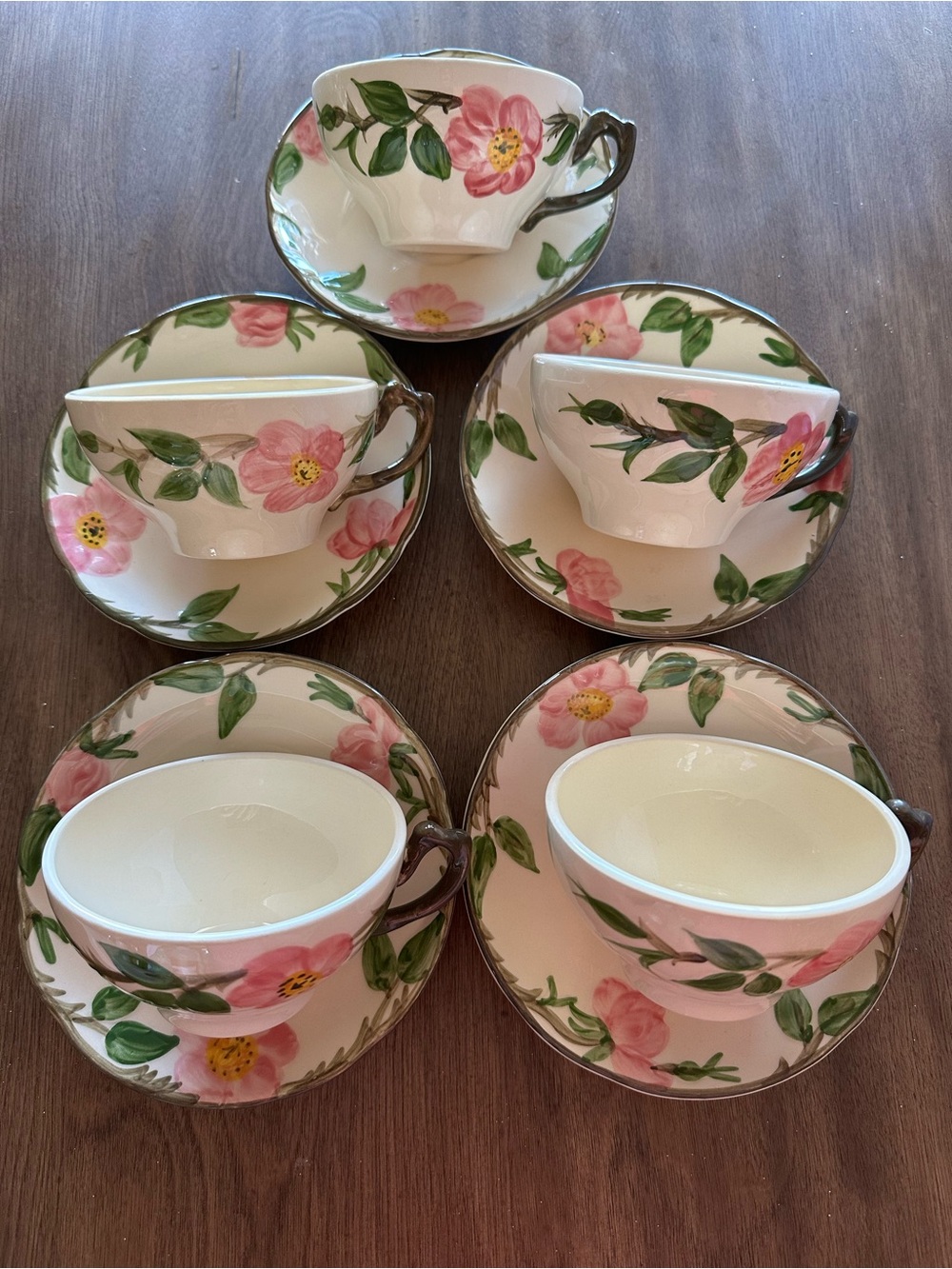 Franciscan Desert Rose Vintage Teacup & Saucer Sets – Set of 5